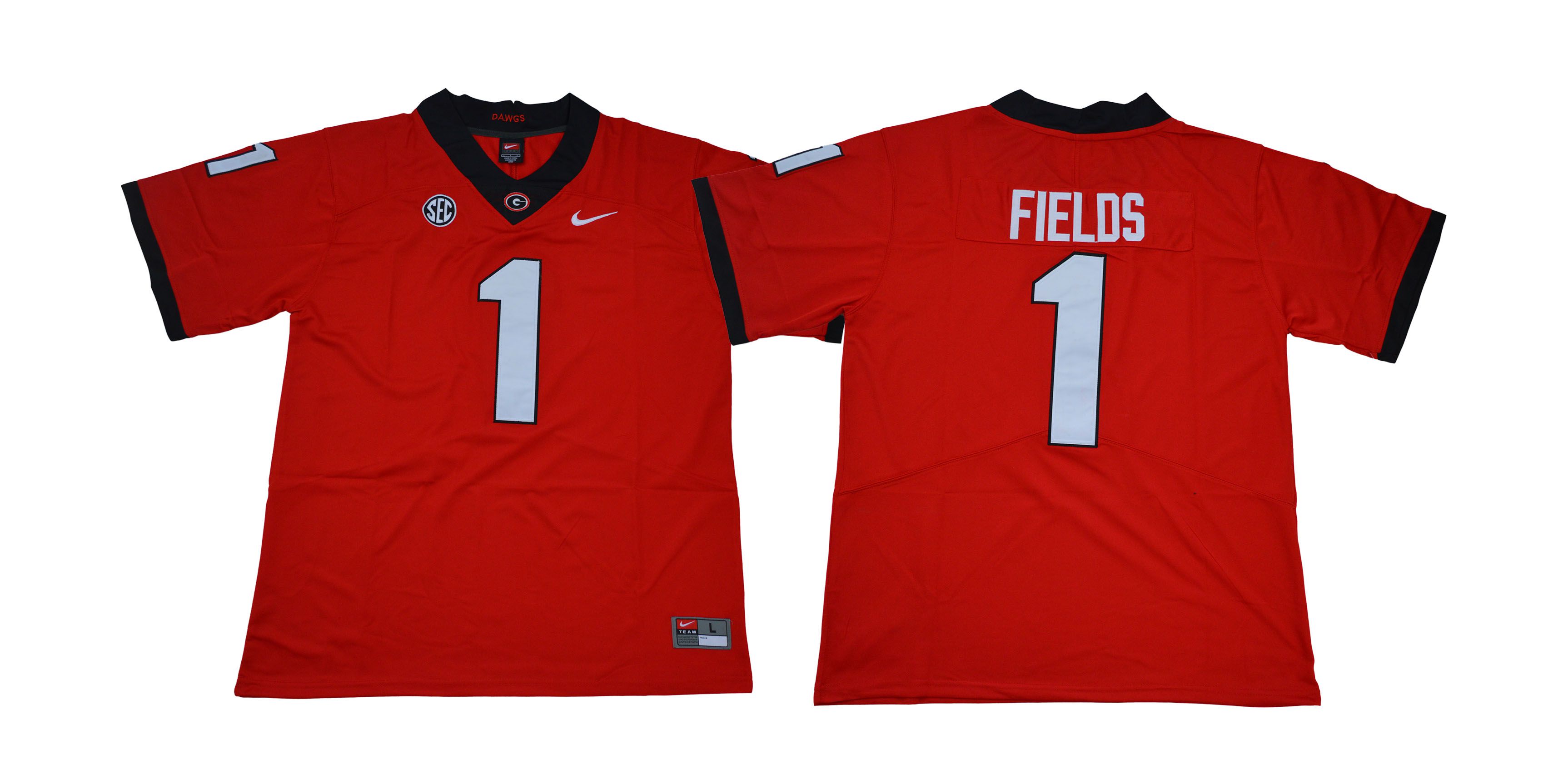 Men Georgia Bulldogs #1 Fields Red NCAA Jerseys